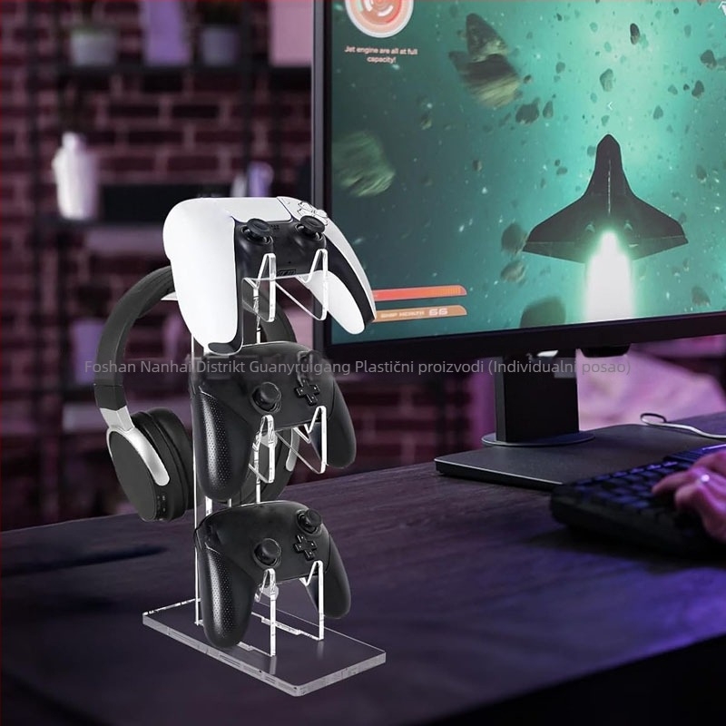 3-slojni akrilni stolni stalak za prikazivanje gamepada i nosač slušalica, moderan minimalistički dizajn, višenamjenski i odvojiv