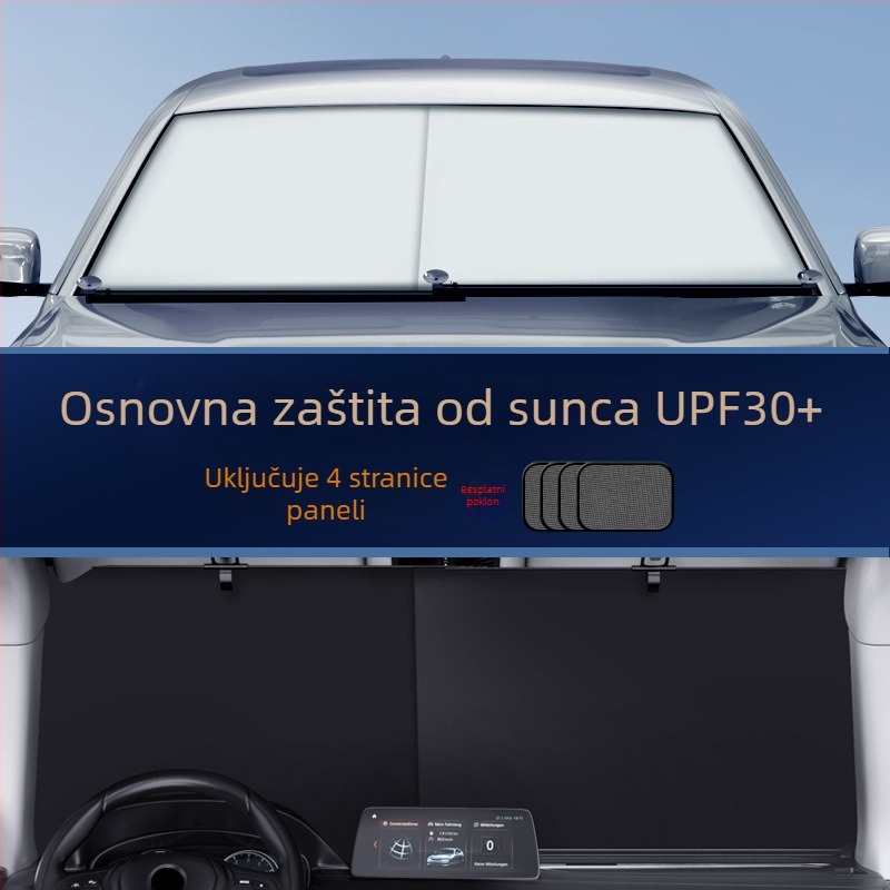 Auto sjenilo za prednje staklo, Automatska zavjesa, PVC, Ugradbena instalacija, Univerzalna kompatibilnost