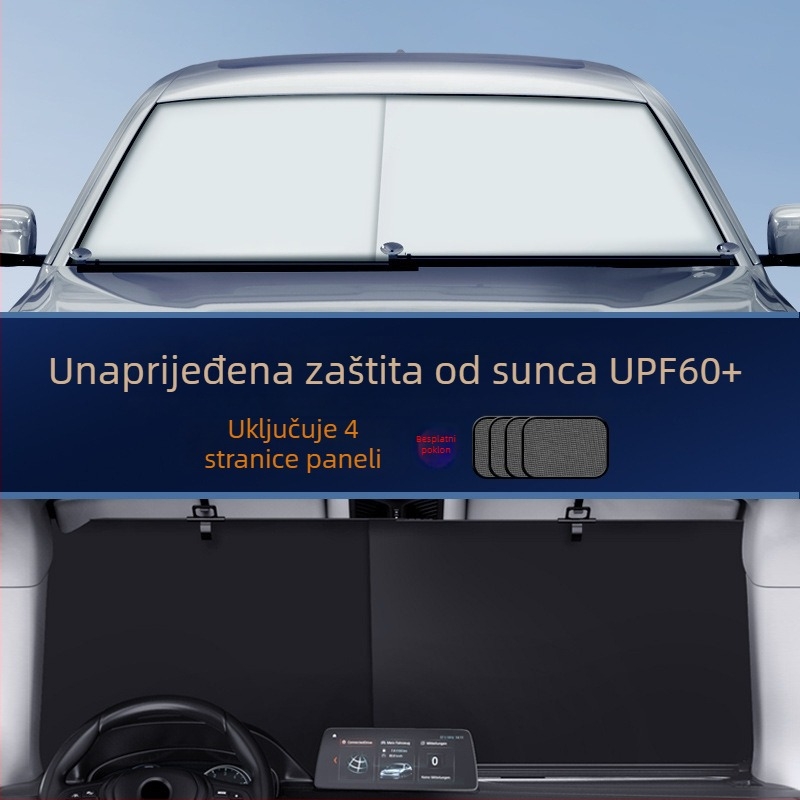 Auto sjenilo za prednje staklo, Automatska zavjesa, PVC, Ugradbena instalacija, Univerzalna kompatibilnost
