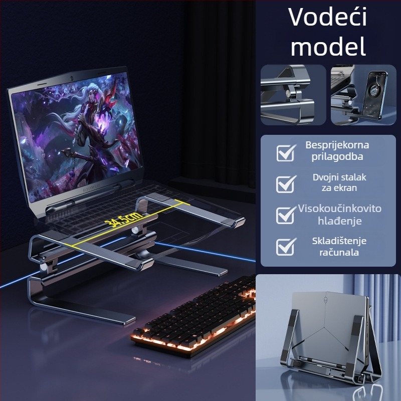 Stojalo za laptop 04118, aluminijska legura, univerzalna kompatibilnost, uspravni dizajn, hlađenje