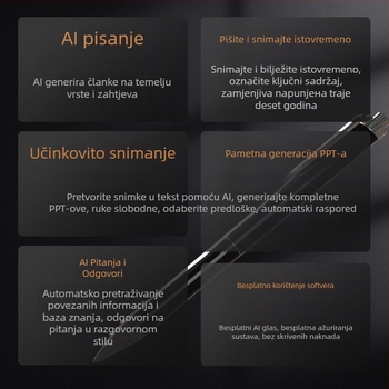 AI olovka za snimanje s prijevodom glasa u tekst, usmjeren mikrofon, nema proširivu memorijsku karticu, nema snimanja videa