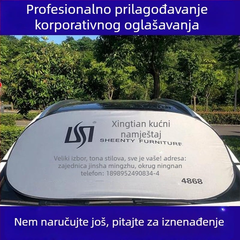 Auto sjenilo za prednje staklo – prilagođeno, tisk logotipa, materijal: srebrna traka, teleskopna ugradnja