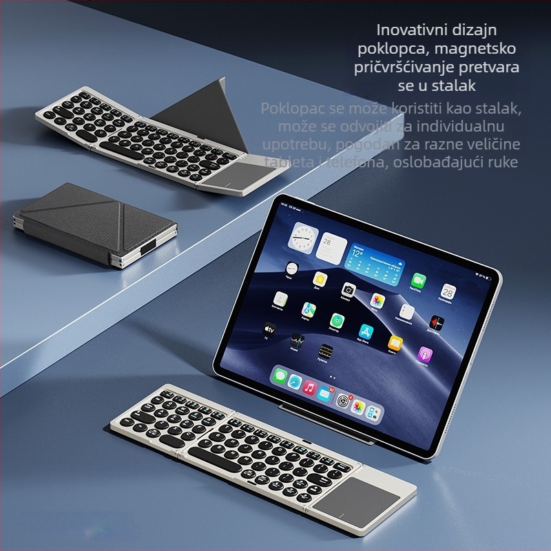 Bežična Bluetooth tipkovnica s magnetnim držačem, trodijelnim sklopivim dizajnom; univerzalna za telefone i tablete; ABS+PU; težina 0,4 kg.