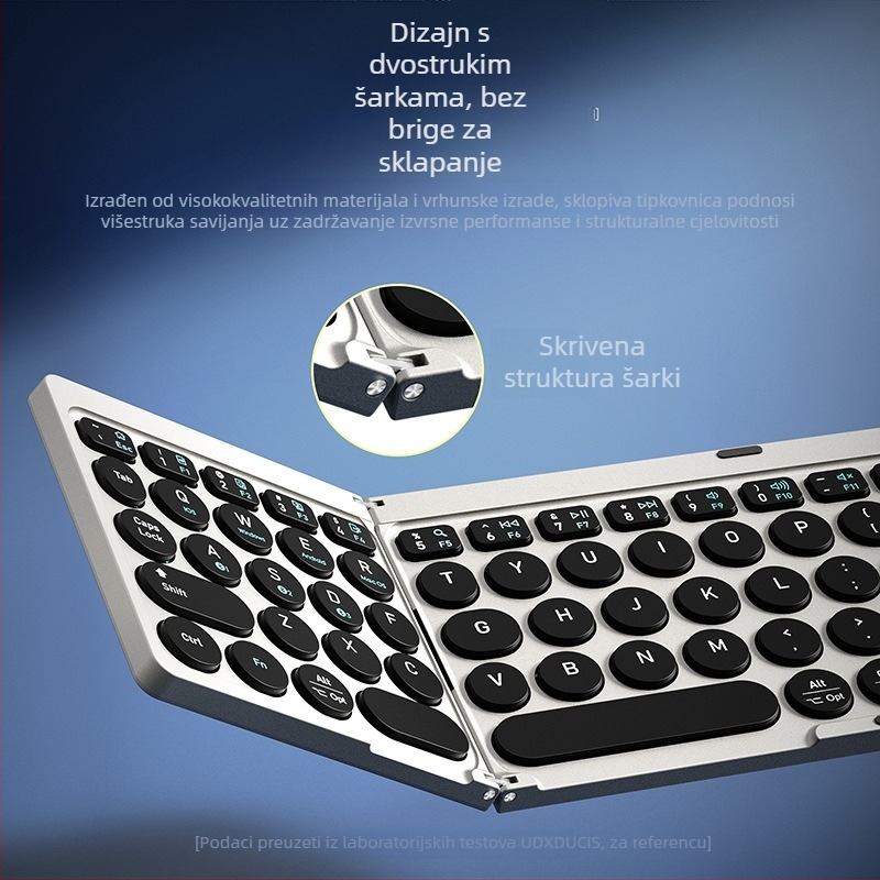 Bežična Bluetooth tipkovnica s magnetnim držačem, trodijelnim sklopivim dizajnom; univerzalna za telefone i tablete; ABS+PU; težina 0,4 kg.