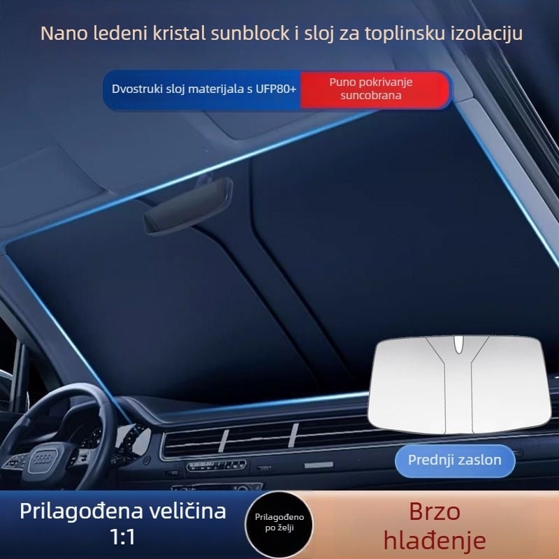 Jasdy Univerzalni auto sunshade za prednje staklo, aluminijska folija, karirani uzorak, jednostavan dizajn, ugradnja karticom