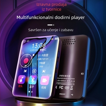 Metalni MP4 player s Bluetoothom i dodirnim zaslonom, 2,5-inčni TFT zaslon, podrška za TF karticu, MP3/WAV/FLAC/APE/WMA/OGG, FM radio i snimanje