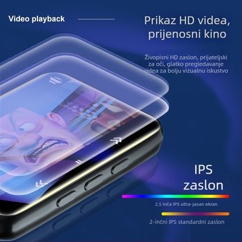 Metalni MP4 player s Bluetoothom i dodirnim zaslonom, 2,5-inčni TFT zaslon, podrška za TF karticu, MP3/WAV/FLAC/APE/WMA/OGG, FM radio i snimanje