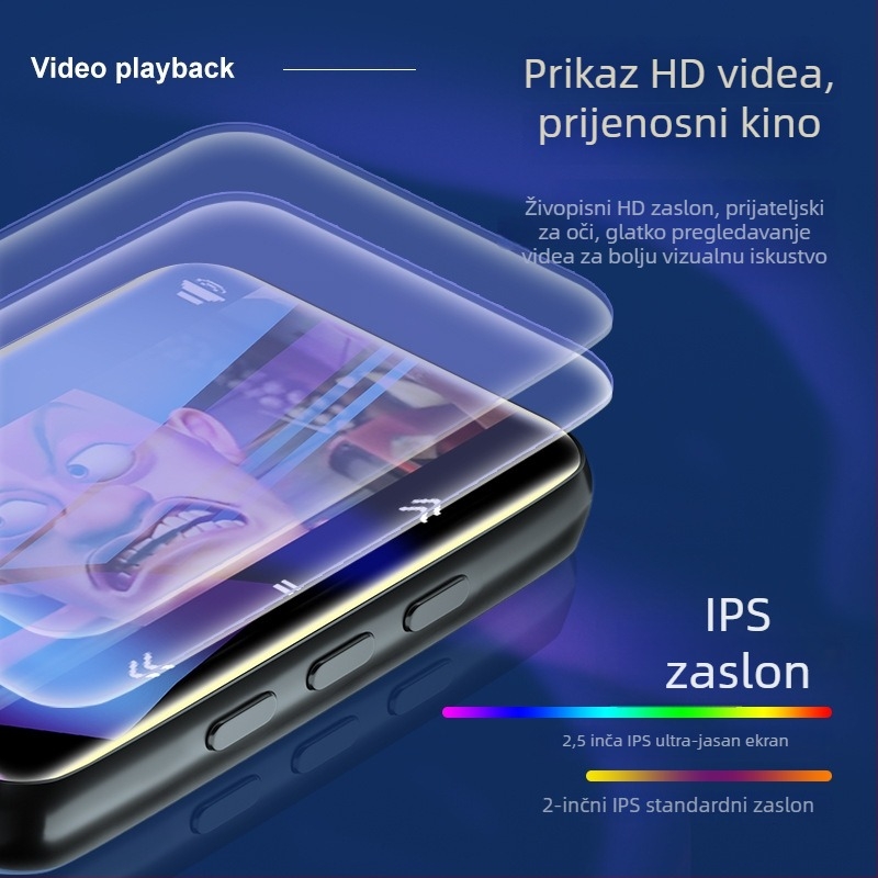 Metalni MP4 player s Bluetoothom i dodirnim zaslonom, 2,5-inčni TFT zaslon, podrška za TF karticu, MP3/WAV/FLAC/APE/WMA/OGG, FM radio i snimanje