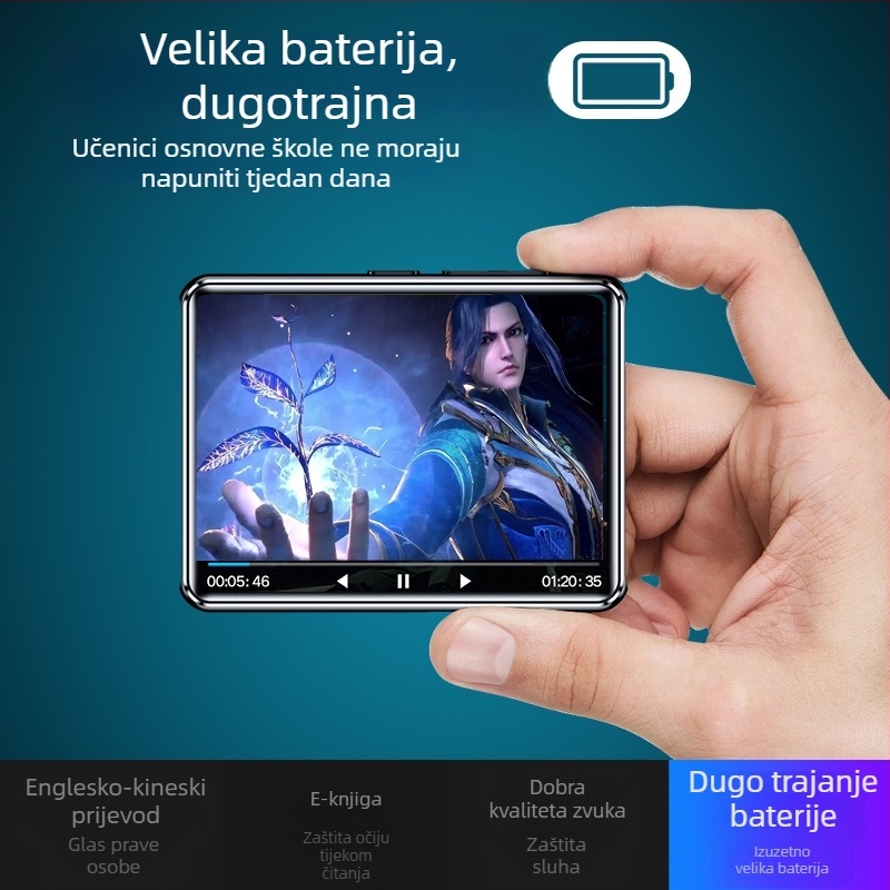 A8 MP3/MP4 player s dodirnim zaslonom, podrška TF kartici, USB 2.0, 3,5 mm izlaz slušalice, MP3/WMA/WAV/OGG/FLAC