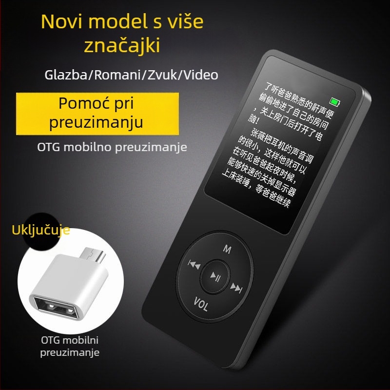 Prijenosni MP4/MP3 player s utorom za karticu i zaslonom, vanjski zvučnik