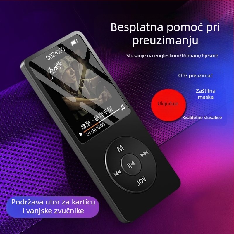 Prijenosni MP4/MP3 player s utorom za karticu i zaslonom, vanjski zvučnik
