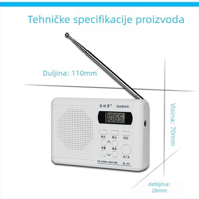Radio Baisheng BL-231 za CET-4/6 engleski slušanje – automatsko traženje postaja, MP3 podrška i digitalni prikaz