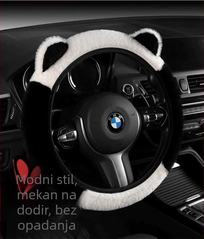Navlaka za volan automobila, pliš zimi, crtani stil, s mačjim ušima, univerzalna prilagodba — Materijal: sintetička vlakna; Sezona: zima; Ugradnja: univerzalno