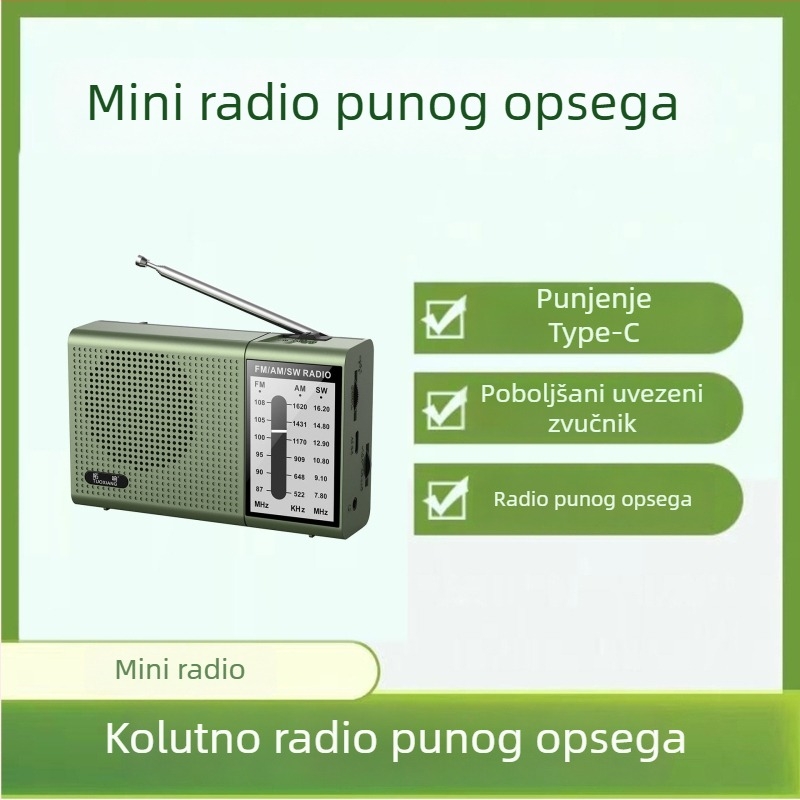 2024 novo kompaktno radio s punim rasponom za starije osobe, jednostavno za korištenje, punjivo