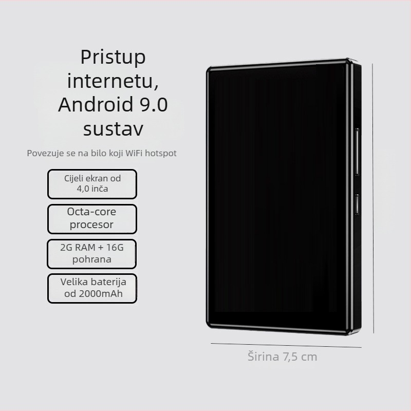 Android glazbeni player s Wi-Fi, Bluetooth, dodirnim zaslonom i podrškom za TF karticu