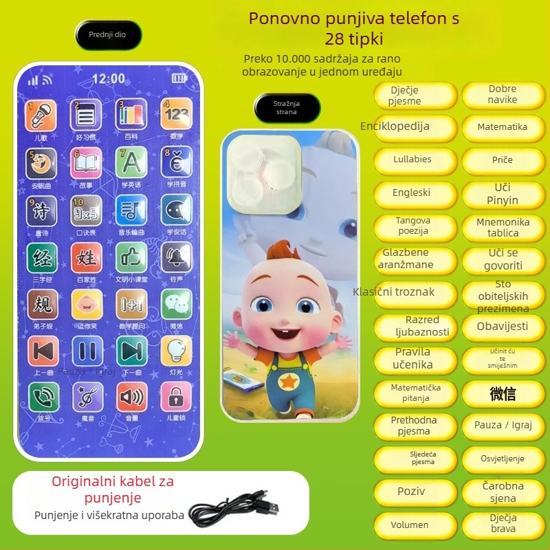 Edukativna igračka za rano učenje – priča, punjivo interaktivno učenje za djecu 0–3 godine, MP3 reprodukcija i emocionalna interakcija, plastično kućište s likom Microceratops