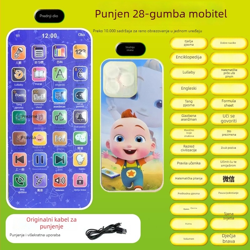 Edukativna igračka za rano učenje – priča, punjivo interaktivno učenje za djecu 0–3 godine, MP3 reprodukcija i emocionalna interakcija, plastično kućište s likom Microceratops