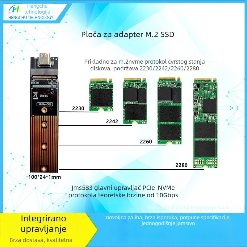 Adapter kartica M.2 NGFF NVMe na USB 3.0 Type-C (JMS576/JMS583)
