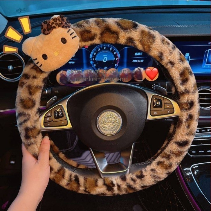 Navlaka za volan automobila – leopard uzorak, zimska upotreba, univerzalni način ugradnje, šiveno strojem