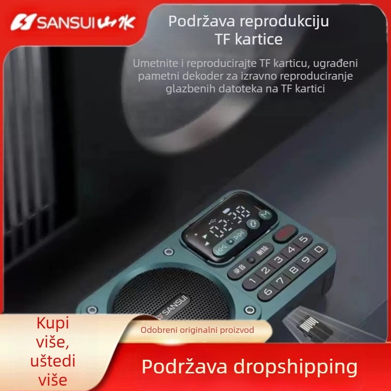 Sansui F22 Bluetooth zvučnik s FM radiom, prijenosni višenamjenski uređaj s USB/SD kartom za snimanje i digitalnim zaslonom