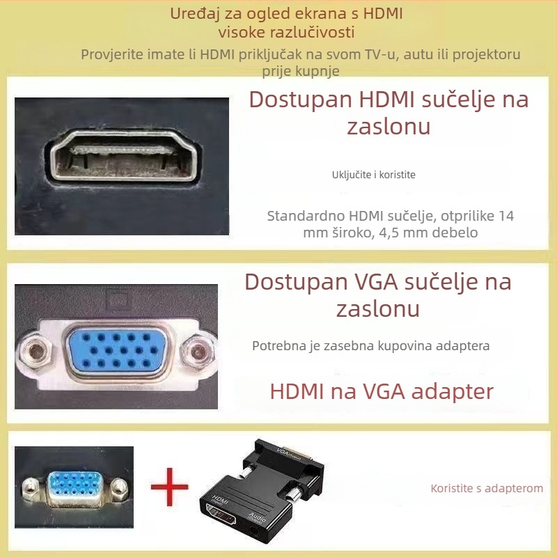Bežični primopremnik za zrcaljenje zaslona za pametne telefone — HDMI izlaz, 480p, 128MB memorije