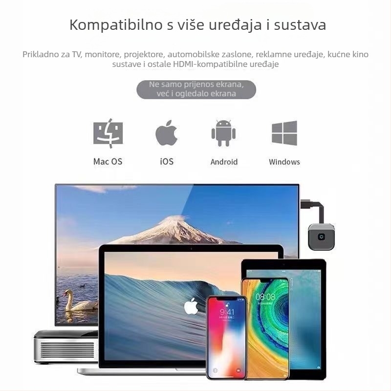 Bežični primopremnik za zrcaljenje zaslona za pametne telefone — HDMI izlaz, 480p, 128MB memorije