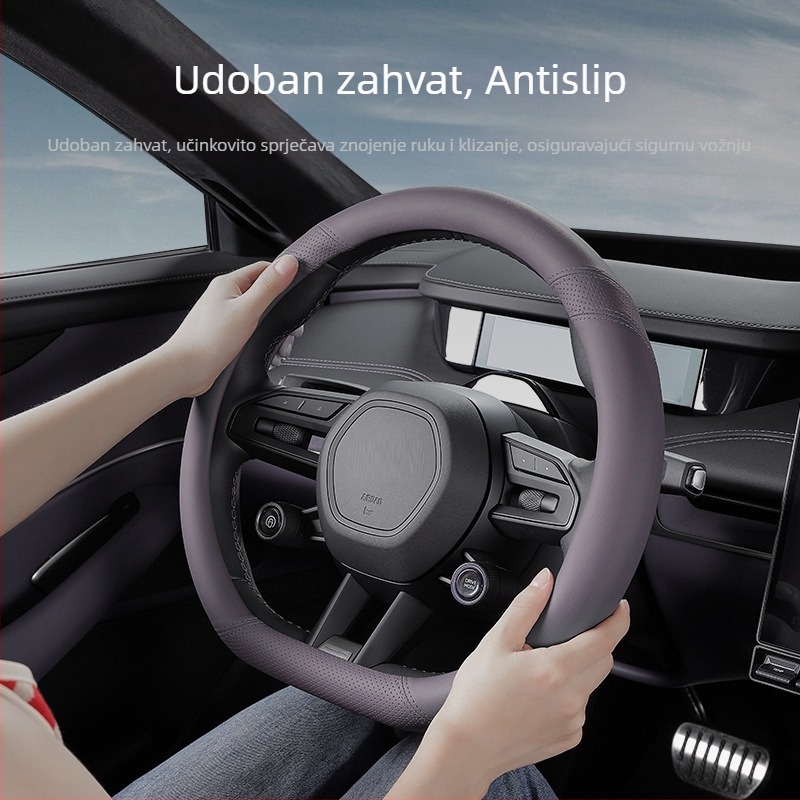 Izuzetno tan pokrov za volan za sve sezone — protuklizan, upija znoj, prirodna vlakna, premium kvalitete, univerzalna prilagodba