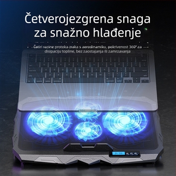 Chladič za prijenosno računalo S18f4 s četiri podesiva ventilatora i podesivim visinskim stalakom; hlađenje zrakom, metalna mreža + plastika.