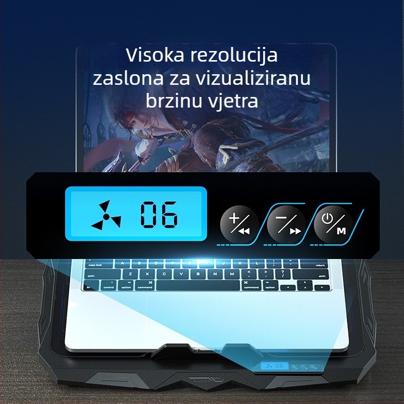 Chladič za prijenosno računalo S18f4 s četiri podesiva ventilatora i podesivim visinskim stalakom; hlađenje zrakom, metalna mreža + plastika.