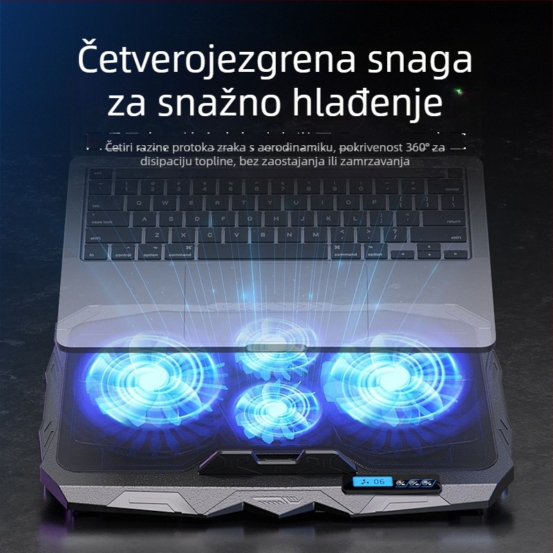 Chladič za prijenosno računalo S18f4 s četiri podesiva ventilatora i podesivim visinskim stalakom; hlađenje zrakom, metalna mreža + plastika.