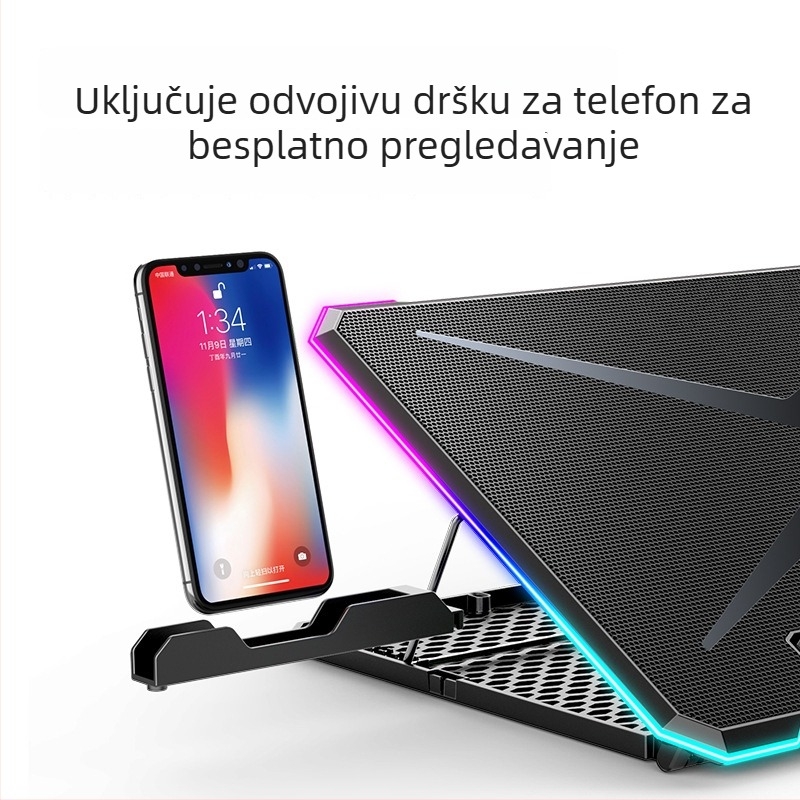 K15 podloga za hlađenje laptopa, zračno hlađenje, 6 ventilatora, metalna mreža i plastika