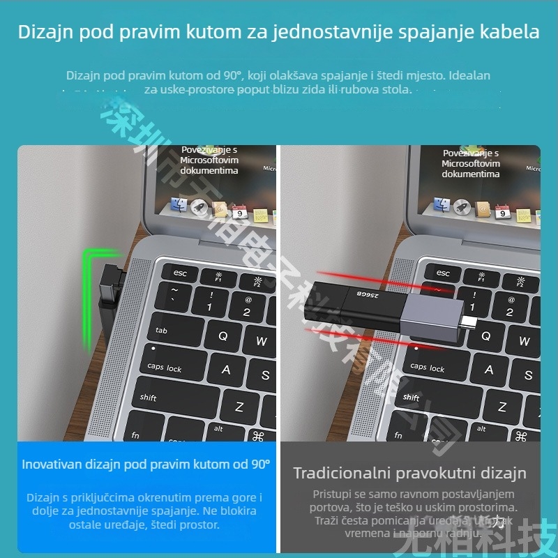 Adapter Type-C na USB 3.0, 90° kut, Type-C muški na USB-A ženski, bakreno jezgro, USB 3.0