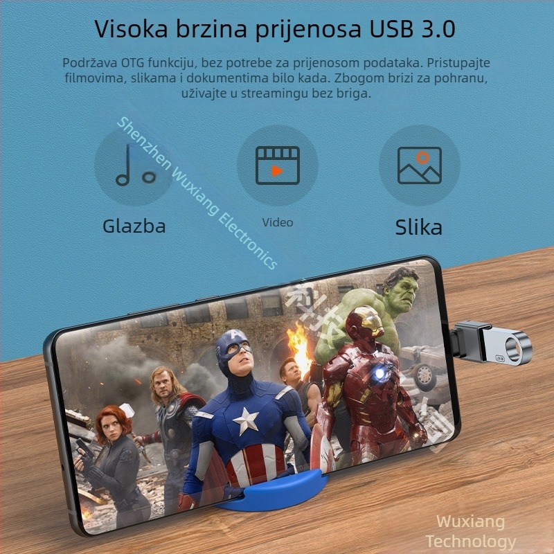 Adapter Type-C na USB 3.0, 90° kut, Type-C muški na USB-A ženski, bakreno jezgro, USB 3.0