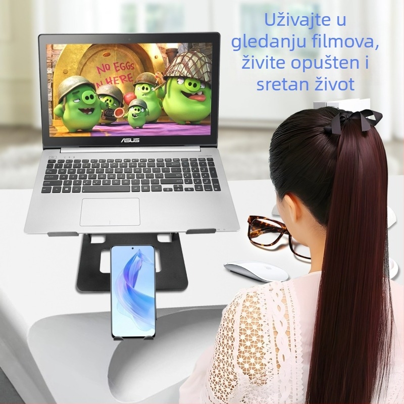 Stalak za laptop i mobitel, od aluminijske legure, sklopiv, univerzalna kompatibilnost, težina 500 g, pogodan za livestream i uredski rad.