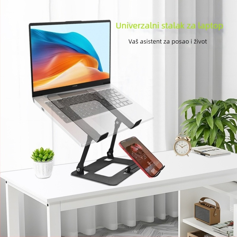 Stalak za laptop i mobitel, od aluminijske legure, sklopiv, univerzalna kompatibilnost, težina 500 g, pogodan za livestream i uredski rad.