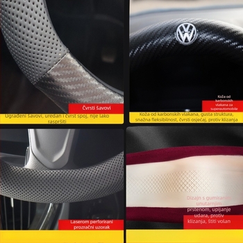 Poklop volana Volkswagen - velur i koža od karbon vlakana, 3D ugravirano, print uzorak, sve sezone, ugradnja za posebno vozilo, ručno i strojno šivanje