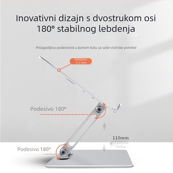Držač za tablet, prilagodljiv, sklopivi od aluminija s rashladnom bazom; kompatibilan s iPad i Apple uređajima; težina 0,36 kg