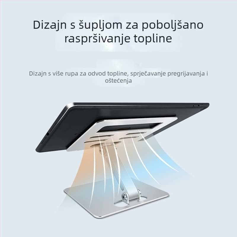 Držač za tablet, prilagodljiv, sklopivi od aluminija s rashladnom bazom; kompatibilan s iPad i Apple uređajima; težina 0,36 kg