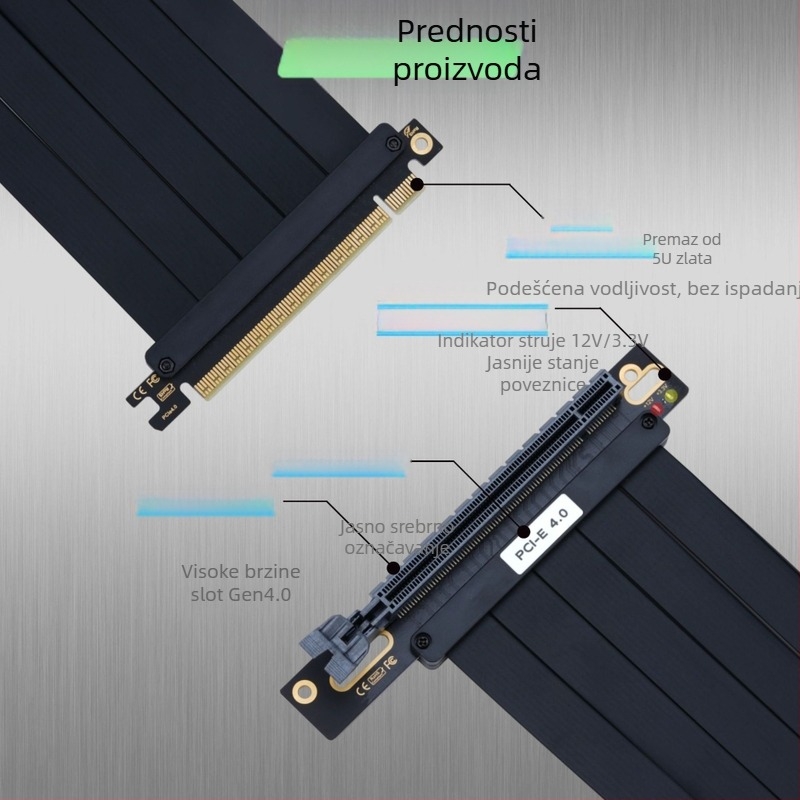 PCIe kabel za proširenje grafičke kartice Gen4.0 - adapter kabel, model V010S-Plus, bakreno jezgro, jednokonektor, čip 1084