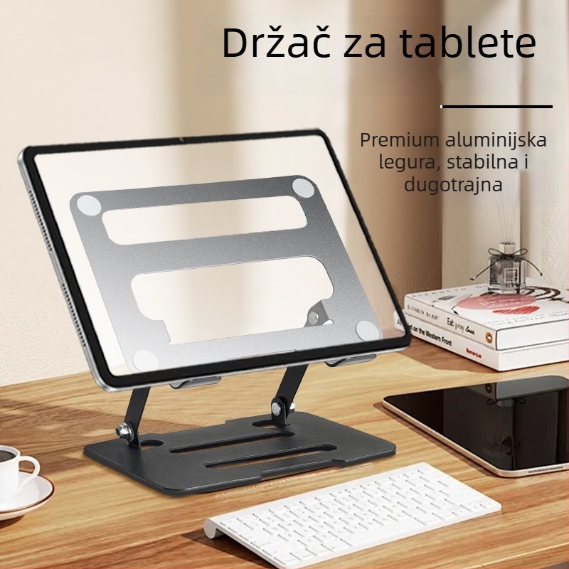 Potpuno metalni nosač za tablet, okretni stoni držač s podesivim visinama i sklopnim dizajnom, za iPad, iPhone i iPod touch 4. generacije