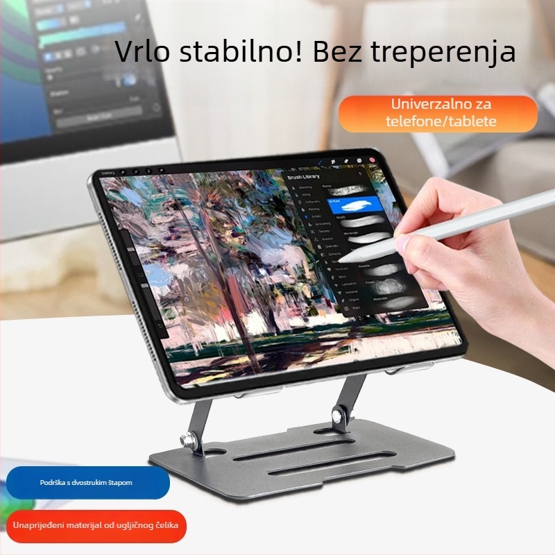 Potpuno metalni nosač za tablet, okretni stoni držač s podesivim visinama i sklopnim dizajnom, za iPad, iPhone i iPod touch 4. generacije