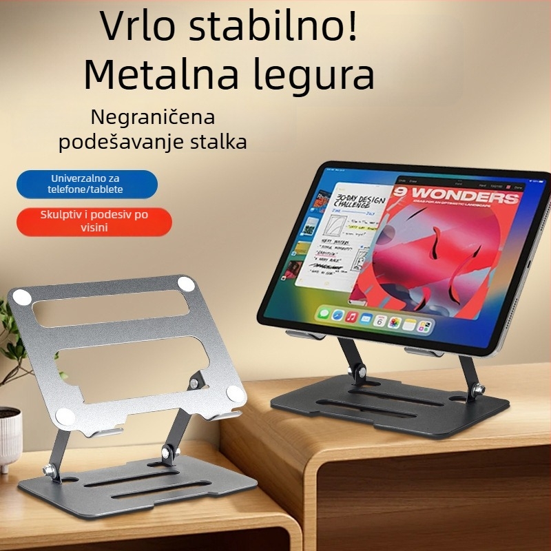 Potpuno metalni nosač za tablet, okretni stoni držač s podesivim visinama i sklopnim dizajnom, za iPad, iPhone i iPod touch 4. generacije