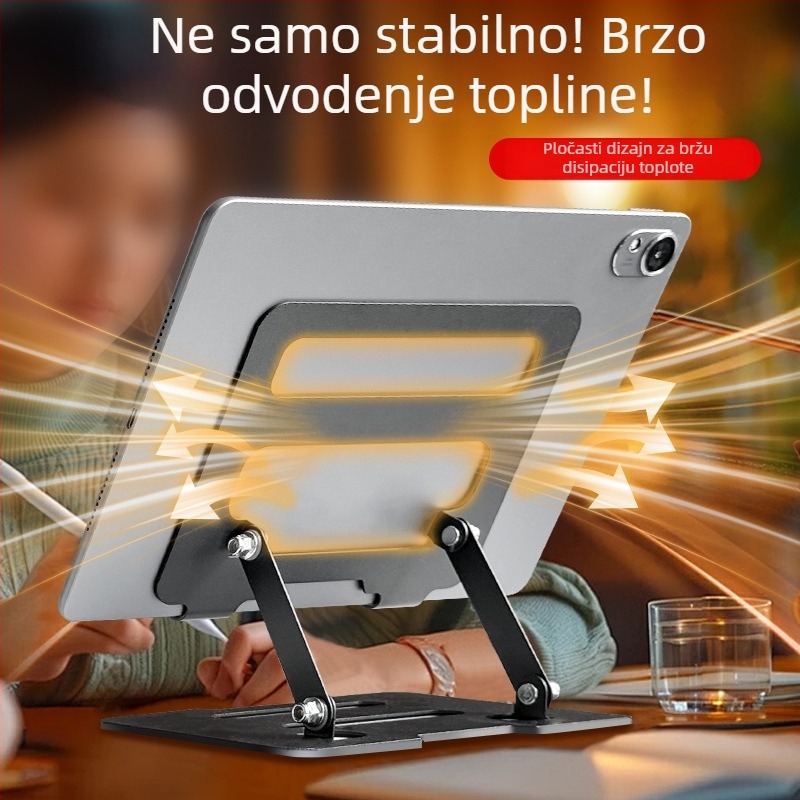 Potpuno metalni nosač za tablet, okretni stoni držač s podesivim visinama i sklopnim dizajnom, za iPad, iPhone i iPod touch 4. generacije