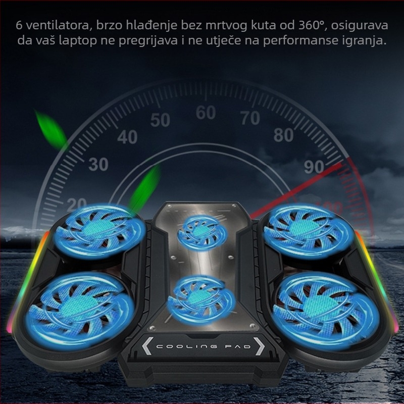 Hlađenje za prijenosno računalo Q6 s 6 ventilatora, podnožje za hlađenje za notebooke, ultrabookove i playbookove