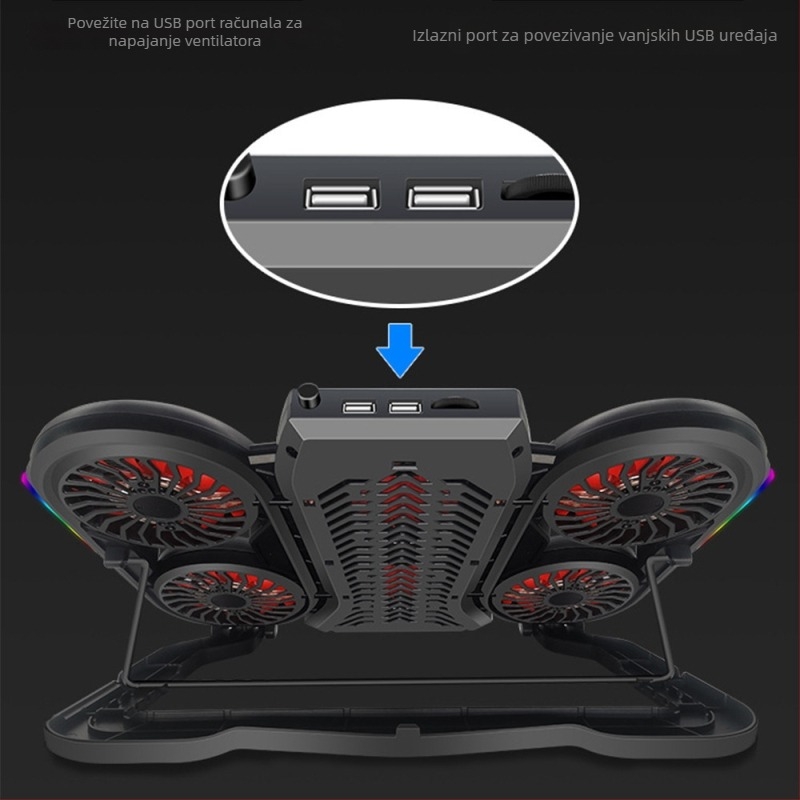 Hlađenje za prijenosno računalo Q6 s 6 ventilatora, podnožje za hlađenje za notebooke, ultrabookove i playbookove