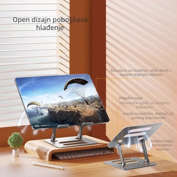 Metalni držač za laptop/tablet, sklopivi dvostruki podizanje i hlađenje, karbonska čelika, 408 g, kompatibilan s iPad/iPhone