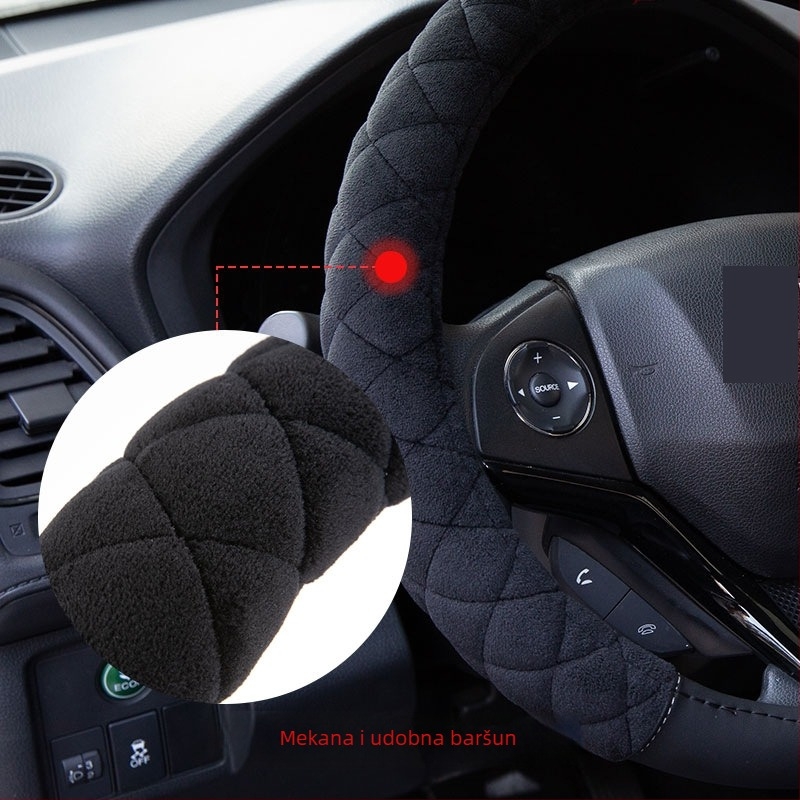 Navlaka za volan automobila, zimski kratki pliš, univerzalna prilagodba, protuklizno, sportski stil