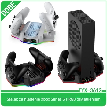 Xbox Series S rashladna baza s RGB osvjetljenjem, držač za punjenje kontrolera s baterijom, USB sučelje, ABS kućište