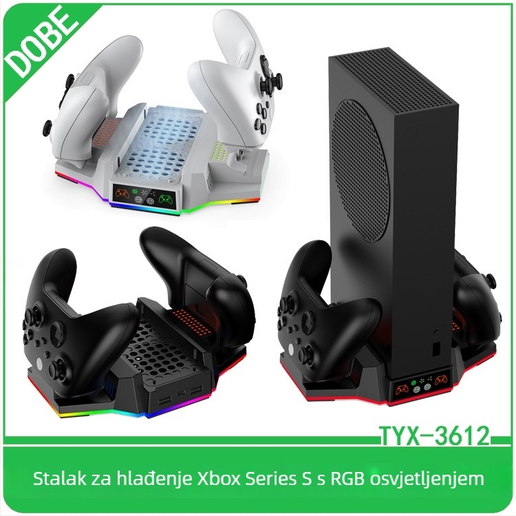 Xbox Series S rashladna baza s RGB osvjetljenjem, držač za punjenje kontrolera s baterijom, USB sučelje, ABS kućište