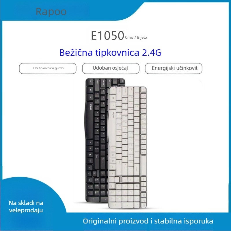 Rapoo E1050 Bežična tipkovnica, 2.4G, membranska konstrukcija, ABS kućište, univerzalna kompatibilnost, bez pozadinskog osvjetljenja